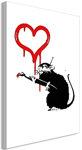 murando - Akustikbild Banksy Bilder Akustikschaum Hochleistungsschallabsorber Schallschutz Leinwand 1 tlg Wandbild Raumakustik Schalldämmung Ratte Herz rot g-C-0218-b-a