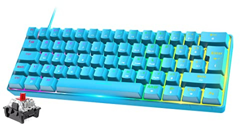 FELiCON Mini 60% RGB Gaming-Tastatur,Mechanischer Red Switch mit Kompakten 62 Tasten,18 RGB LED-Chroma-Hintergrundbeleuchtung, Abnehmbares USB-Typ-C-Kabel,UK-Layout, Ergonomic for PC Mac Laptop-Blau