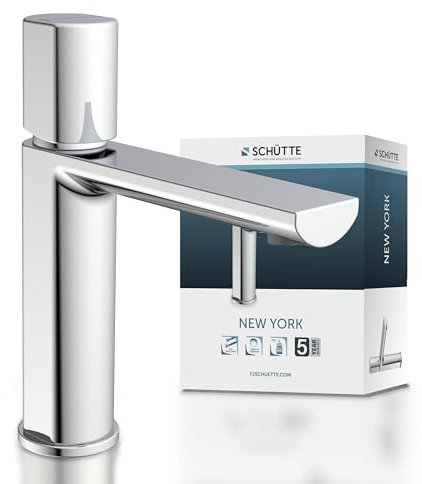Schütte 33610 NEW YORK Waschtischarmatur mit Ablaufgarnitur, Mischbatterie mit Pop-Up Ventil, Badarmatur Waschbecken, Einhebelmischer Badezimmer, Wasserhahn Bad, Chrom
