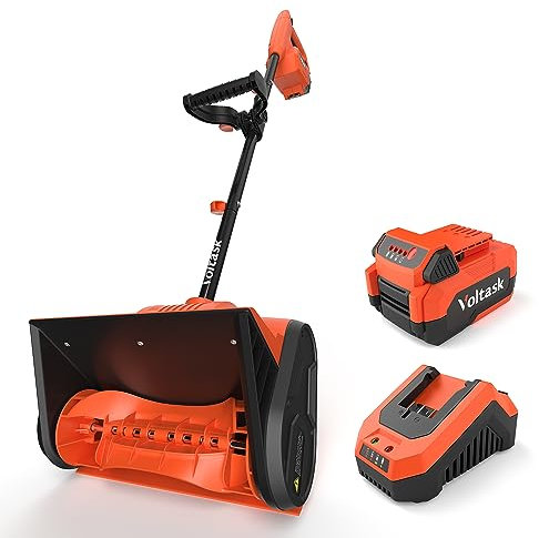 VOLTASK Pelle à neige sans fil, 20 V, 30,5 cm, souffleuse à neige sans fil 4 Ah, souffleuse à neige avec couvercle de compartiment de batterie et poignée avant réglable (batterie 4 Ah et chargeur
