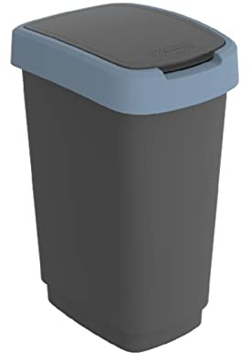 Rotho Twist Mülleimer mit Deckel 25l | Abfalleimer Küche und Recycling Center | mit Schwingdeckel und Klappdeckel | schmal & platzsparend | leicht zu reinigen | blau/anthrazit