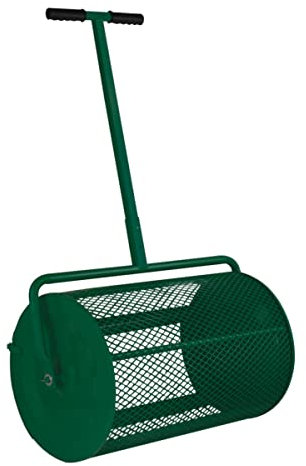 T-Mech Spandiconcime a Rullo 66cm per Torba terriccio Semina concime Giardino Prato Maniglia a T Estensibile 80L capacità Cesto in Acciaio Verde a Rete Gabbia Chiusa Guanti Leggeri GRATUITI