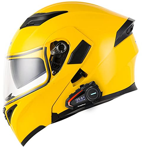 Bluetooth Helmet Motorcycle Modular Full Face Integrated Flip up Crash Helmet with Dual Visor Anti Fog Sun Shield DOT/ECE Approved Motorbike Helmets for Men and Women Adults E,M=57-58cm