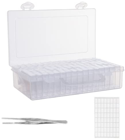 Saatgutboxen Organisatoren, Saatgutspeicher -Organizer Box mit Etikett Aufkleber 64 Slots Acryl Saatgut Aufbewahrung Hülle Perlenspeicher für Diamond Art
