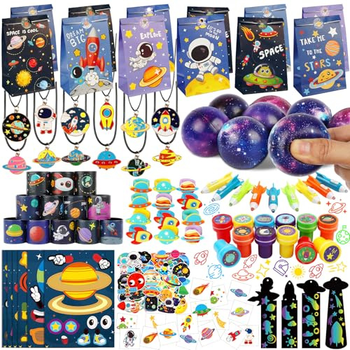 SunnyMemory 180 Stück Weltraum-Partytütenfüller, Partyzubehör, Weltraum-Thema-Partyzubehör mit Goodie Geschenktüten für Kinder, Jungen, Mädchen Kindergeburtstag Mitgebsel Set