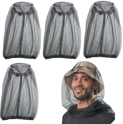 4 Pack Mosquito Net, Mosquito Head Net Mesh Hat, Mosquito Face Net, Garden Bug Face Shield Insect Repellent Net Head Mosquito Net, Insect Mesh Face Covering for Hiking Camping Bug Bee Keeper Gardening