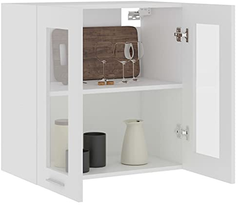 homiuse Hängeglasschrank Weiß 60x31x60 cm Holz Küchenschrank Hängeschrank Küche Vorratsschrank Schrank Klein Apothekerschrank Küchenschränke Haushaltsschrank Wandschrank HäNgend Zwei Regale
