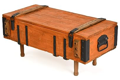 Generisch Handmade Couchtisch, Orange Truhentisch, Antiker Ausziehbarer Tisch mit Stauraum und Deckel, Wohnzimmermöbel aus Massivholz, Orangefarbener Garten-Kaffeetisch