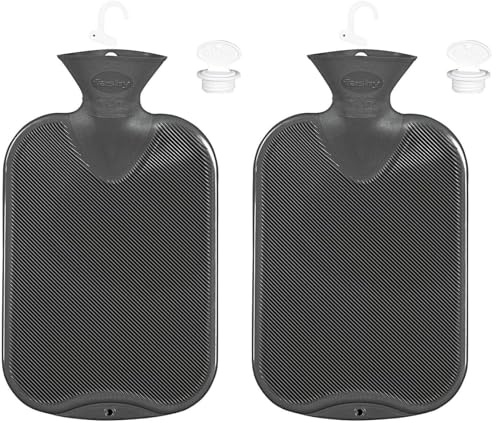 Fashy 6440 21 Wärmflasche ~ Thermoplast- Wärmeflasche Halblamelle, geruchsneutral, recyclingfähig, robust und langlebig, fugenloser, schmaler Flaschenhals ~ 2,0 Liter, anthrazit (Packung mit 2)