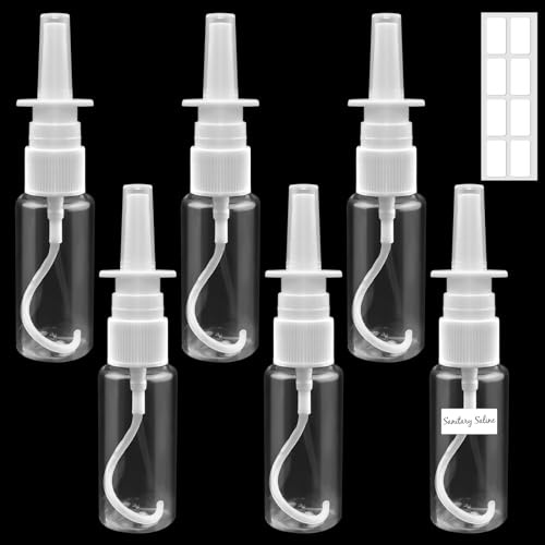Furuising 6 Piezas Botellas de Aerosol Nasal, 30ml Plástico Botella de Spray Nasal, Vacía Botellas de Pulverizador con 8 Pegatinas para Aceite Esencial Salino