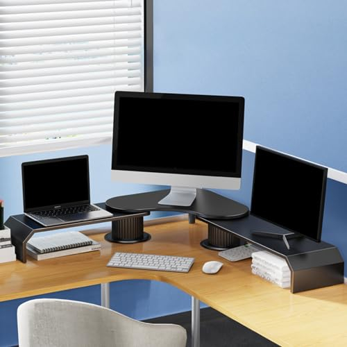 YANBI Eck MonitorstäNder Eckcomputer-Monitorerhöhung für 3 Bildschirme, Verstellbares Büro-Schreibtisch-Organizer-Lagerregal, 270° Drehbar, Laptop-Eckständer Aus Metall (Color : Black)