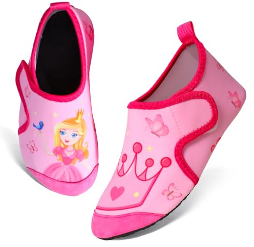 TMEOG Escarpines Niño Niña Zapatillas Agua Zapatos de Playa y Piscina Calcetines Natación de Antideslizante Calzado para el Agua Zapatos Descalzos para Niños(24/25 EU,Princesa)