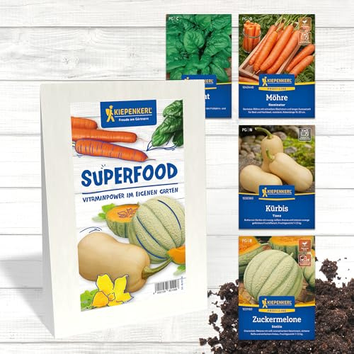 Kiepenkerl Saatgut-Set Superfood 65109, Gemüsesaat | Vitaminpower im eigenen Garten-Samen, Kürbis, Zuckermelone und Spinat, aromatisch