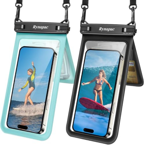 Rynapac IPX8 wasserdichte Handyhülle 2 Stück, bis zu 7,5 Zoll, Schwarz&Grün | Doppeltes Taschen, Unterwasserfotografie, Unterwasser Handyhülle für iPhone 17 16 15 Pro Max, Strand Schnorcheln Schwimmen