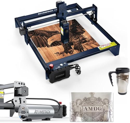 ATOMSTACK A10 Pro 50W Laser-Graviermaschine mit 10-30 L/min Air-Assist-Set, 10W Leistungslaser-Gravierer, 0.08mm² Fokuslaser-Schneider für Sperrholz, Acryl, Papier, Leder