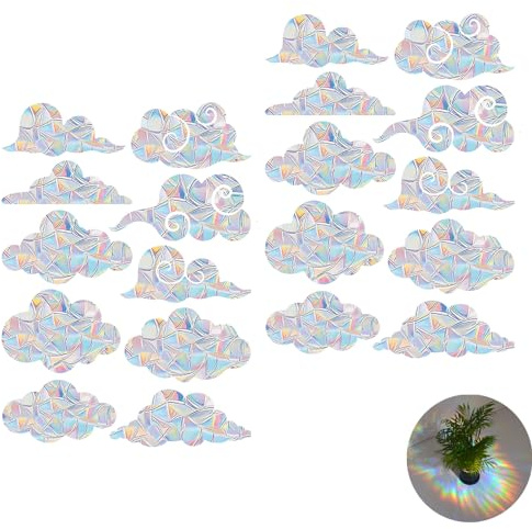 20Pcs Rainbow Window Clings, 3D Decorative Window Film Cloud Static Cling Anti-Collision Decals Sun Catcher Alert Bird Suncatcher Sticker Prism Electrostatic Paste Glass for Kitchen Dining Bedroom