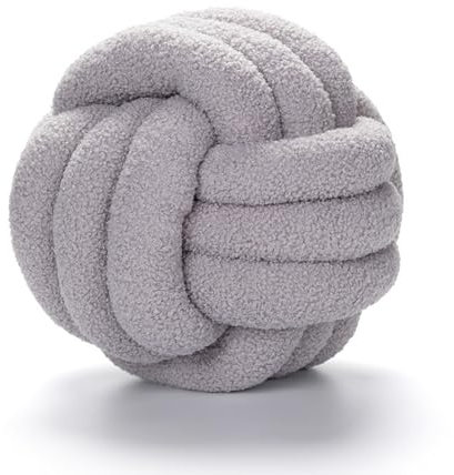 champracer Knotenkugelkissen, Knotenkugelförmiges Kissen，großes dekoratives rundes Wurfkissen,handgewebtes Samtkissen, Knotenkissen, Sofa-Kissen，Raumdekoration (Hellgrau,22CM)