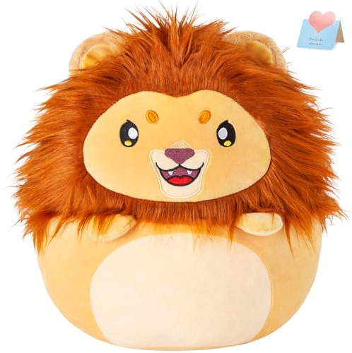 Houwsbaby 12'' Lion Plush Pillow, Soft Yellow Lion Stuffed Animal Toy, Cute Plush Toy Anime Stuffed Pillow, Festivals, Birthdays, Christmas, Halloween, Thanksgiving Day Idael Gift for Boys Girls Kids