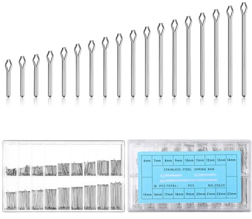 Mabor 360 Stück Uhrenarmband Splinte Set,18 Größen(6mm,7mm...23mm) | Edelstahl Federstege Federstegwerkzeug Sortiment An Uhrenarmband Gliedern Splintstifte für Uhrenreparatur Uhrmacherwerkzeug