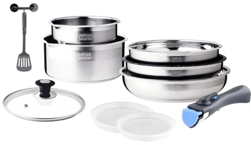 Arthur Martin - Batterie de Cuisine 10 Pièces en Inox avec Poêles et Casseroles, Tous Feux dont Induction, Couleur Noir