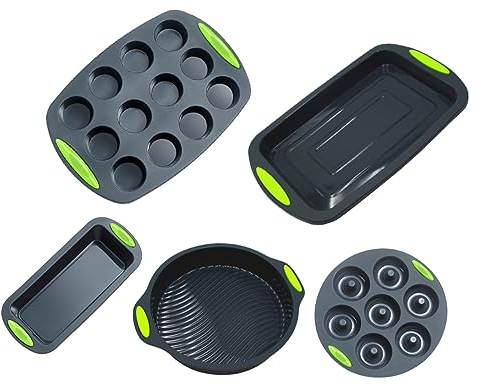 Mikinona Kit Per La Preparazione Di Torte in Silicone 5 Pezzi Set Di Teglie Antiaderenti Facili Da Sformare Grigio