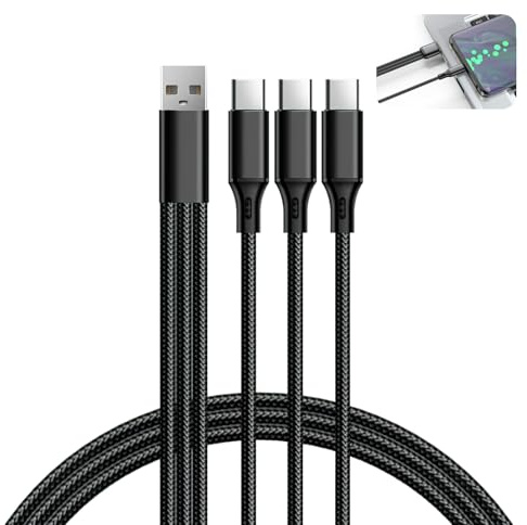 Câble répartiteur USB C, USB a mâle à 3 câbles de charge mâle de type C, câble de charge tressé en nylon 3 en 1 avec câble 3x1,2 M, Cable 3 En 1,Cable Chargeur Multi Embout,charge rapide 5A (1,2 m)