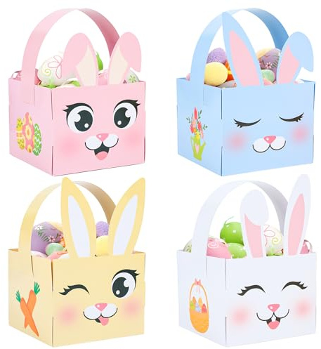 24 cestas de Pascua para huevos de conejo de Pascua con asa, cajas de regalo decorativas de Pascua con forma de conejo, cestas de regalo de Pascua para el día de Pascua, caza de huevos, escuela, aula,