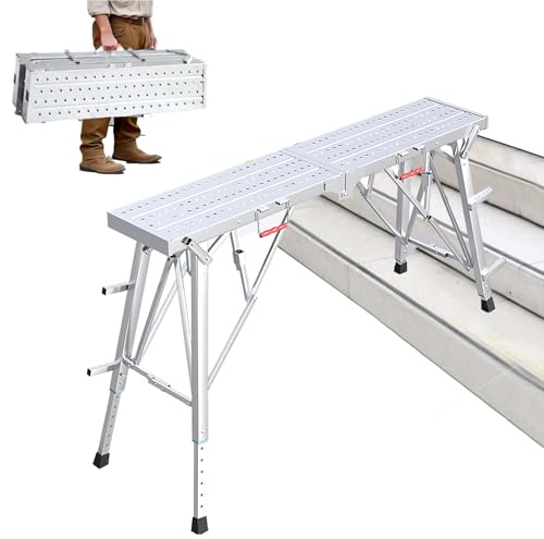 YDkjwjw Plataforma de Trabajo para Andamios, Escalera de Mano Plegable de Acero, Plataforma de Andamio de Elevación Ajustable, Escaleras de Trabajo Multiusos Portátiles Plegables para Decorar