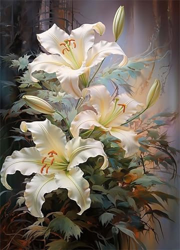 Lilien-Blumen Malen Nach Zahlen für Erwachsene Anfänger, mit DIY Rahmen Malen nach Zahlen Kits, mit Pinsels und Acrylfarbe Handgemalt öLgemäLde Kit,55x70cm