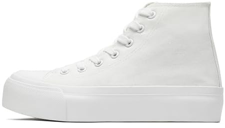Zapatillas de lona de caña alta para mujer, con plataforma clásica, con cordones, zapatos deportivos al aire libre, tenis, correr, caminar, transpirables, todo blanco, 36 EU