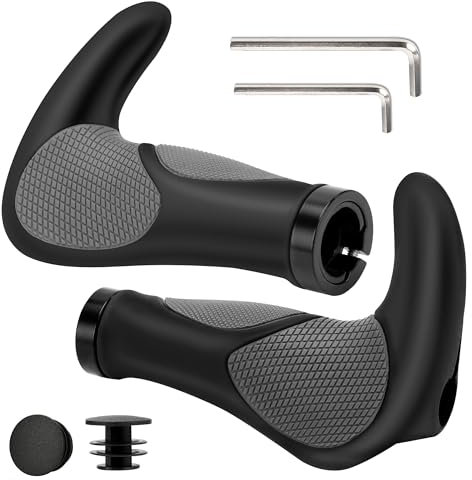 Impugnature per Biciclette, Manubrio Bici Antiscivolo, Manopole MTB Ergonomiche 22.2mm in Gomma, Doppio Serratura in Alluminio Universale per Bici da Strada, Mountain Bike, MTB, BMX, Scooter