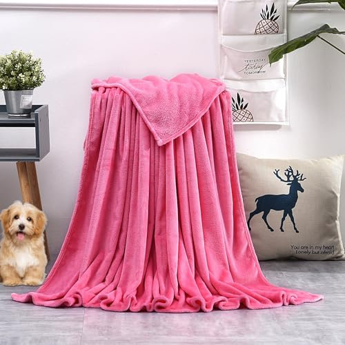 GAIFNAG Kuscheldecke Decke Sofa Strickdecke 70 x 120 cm 230 G/M² Flanell Extra Weich, Waschbar Decke Weich Sofaüberwurf für Bett Sofa Schlafzimmer Büro Home, Rosa