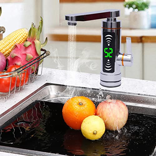 Chauffe-eau électrique instantané 3 kW - Robinet électrique rotatif à 360° - Chauffage instantané - Robinet de salle de bain et cuisine - Avec affichage numérique LED