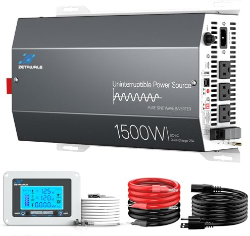 1500W Sump Pump Battery Backup System, Pure Sine Wave Power Inverter with Charger, Backup System for Power Outage, LCD Screen Remote Controller, Automatic Switching for Grid and Battery