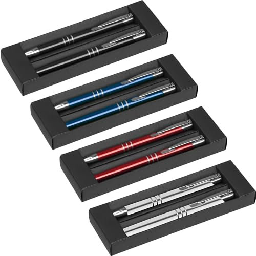 50x Hochwertiges Metall-Schreibset – Kugelschreiber & Rollerball mit blau schreibender Mine – Elegantes Design im schwarzen Etui – Erhältlich in Blau, Rot, Schwarz & Weiß