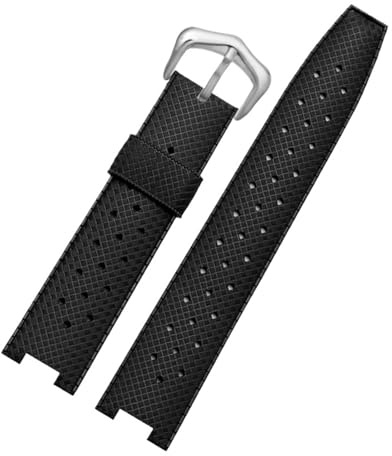 DNDJJM Gummi-Uhrenarmband, kompatibel mit der Cartier Pasha-Serie, 20 x 10 mm, 20 x 12 mm, 20 x 15 mm, Armband mit Kerbe, Armband, Herrenuhr-Zubehör(Black Silve rbuckle,22-15mm)