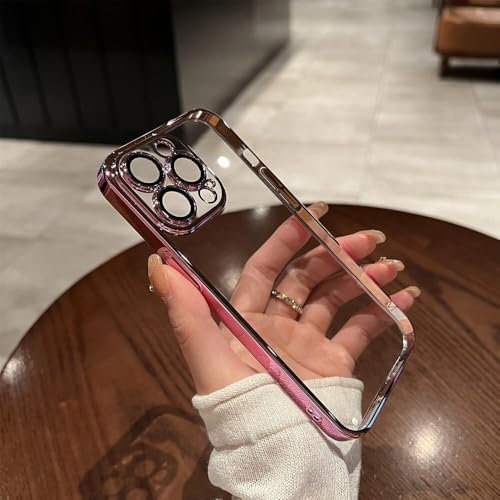 LVVLBBT Custodia in silicone trasparente per iPhone 15 14 Plus 13 12 11 Pro Max Mini Custodia protettiva per obiettivo Cover posteriore trasparente, rosa, per iPhone 13 Mini