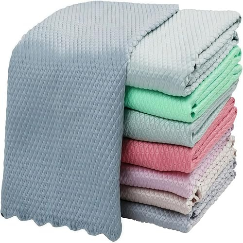 MIRALOSVIAN 10pcs Cleaning Fish Scale Cloth Microfiber Nanoscale Cleaning Lint FreeEasy, No Trace High Absorption Polishing Cloth for Kitchen Home (Random Color)(30X40cm)