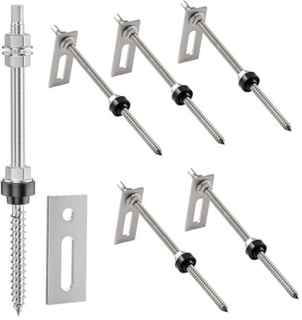 Hanger Bolts M10 X 200mm, Stainless Steel Photovoltaic Brackets Fixtures, Height-Adjustable & Pre-Assembled Solar Panel Accessories Kit for Photovoltaic Solar Mounting Building Roofs (Pack of 6)