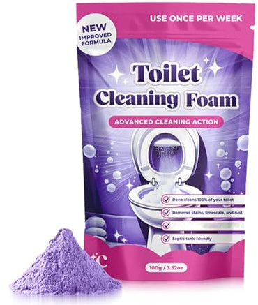 Schaumendes WC-Reinigungspulver gegen Kalk und Rost, beseitigt hartnäckige Verschmutzungen und unangenehme Gerüche, schnelle und einfache Anwendung (1)