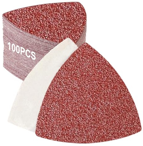 PMIQSA 100 Pièces Papier Ponceuse Triangulaire Grain 120 Papier Abrasif | 93x93x93mm Delta-Triangles de Ponçage Triangles Abrasifs Autoagrippants Pour Bois PlâTre MéTal Autres Surfaces De