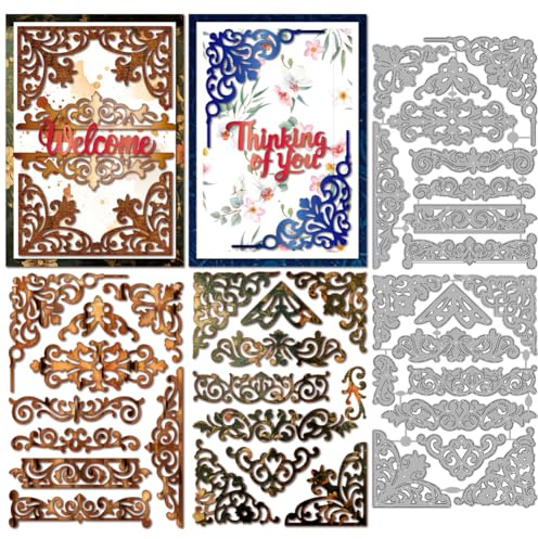 MAYJOYDIY Frame Corners Metal Die Cuts Flower Lace Border Cutting Dies Vintage Hollow Background Embossing Stencils Scrapbooking Tool for DIY Scrapbooking Craft Card Making Album Gift Decor