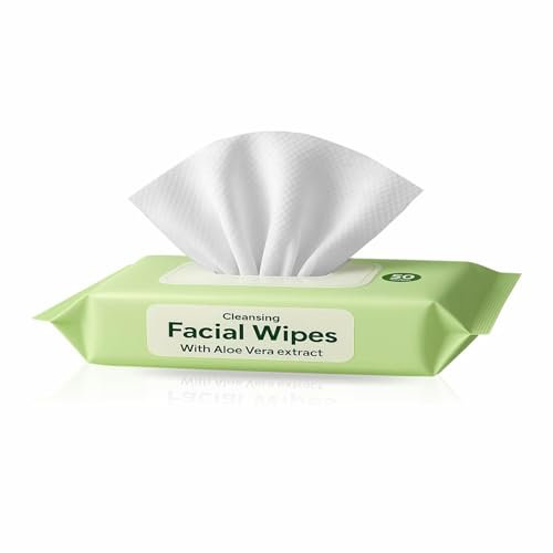Make Up Remover Wipes Facial Cleansing Skin Surface Wipes Pads Eye Make Up Remover Face Wipes Wet with Aloe Vera Extract Sensitive Skin 18x12.5cm (white, 50)
