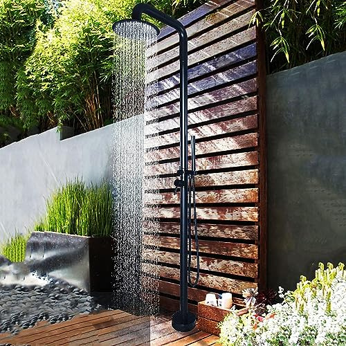 Gartendusche Aus Edelstahl Mit Kopfbrause Und Handbrause, Außendusche for Den Privaten/gewerblichen Hinterhofpool, Warm-Kalt-Einstellung, Mattschwarz