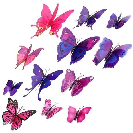 Ziyonix 48 Stück 3D Schmetterlinge Deko, Schmetterling Wandaufkleber Schmetterlinge Aufkleber Dekorationen für Kinderzimmer Deko Partydekorationen Schlafzimmer DIY (Lila)