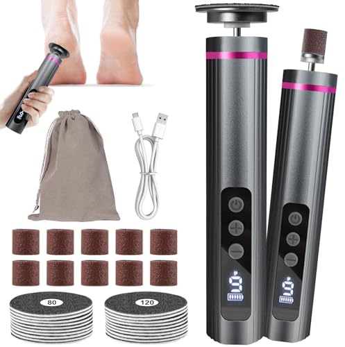 Druuzyl Pedicure Elettrico Professionale Piedi 2 in 1 Levigatore a 9 Velocità Regolabile con Display LCD Lima per Piedi Elettrica Professionale per Pelle Dura, Screpolata e Morta(Grigio)