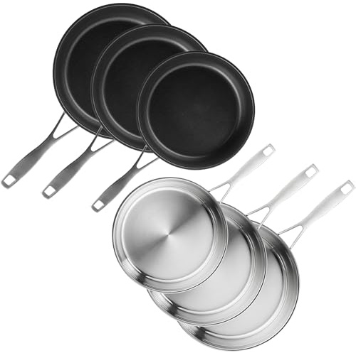 SILBERTHAL Edelstahlpfannen Set 6-tlg 28 cm Unbeschichtet & Beschichtet | 100% Edelstahl, backofengeeignet (400/250 °C), PFOS- & PFOA-frei, spülmaschinenfest