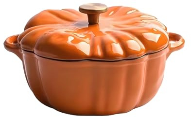 Kastrull pumpa, gryta emaljerat gjutjärn söt pumpaform med lock, djup nonstick soppgryta, för bakning stekning bräsering väckning matlagning kokning gryta