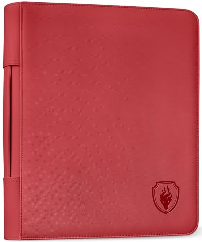 Fabmaker 360 Pocket Topload Binder, Portable Top Load Binder with Retractable Handle, Premium Trading Card Album for Collectible Games, Sports, TCG, Red