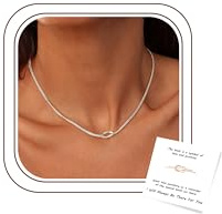 JeweBella Collier Femme Or Étanche Solide Chaîne Serpent Collier Plaqué Or 18K Nœud d'Amour Délicat Chaine Or/Argent Collier Ras de Cou Femme Bijoux Femme